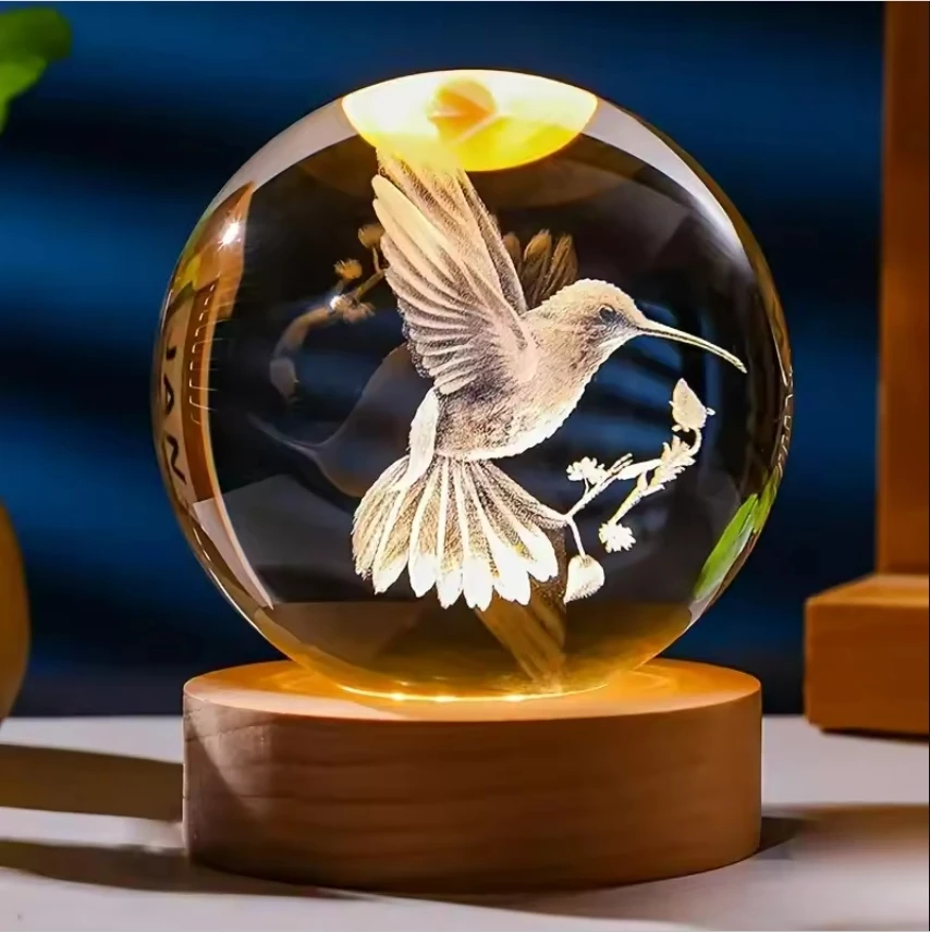 Unicorn 3D Crystal Ball Internal Carving Colorful Light