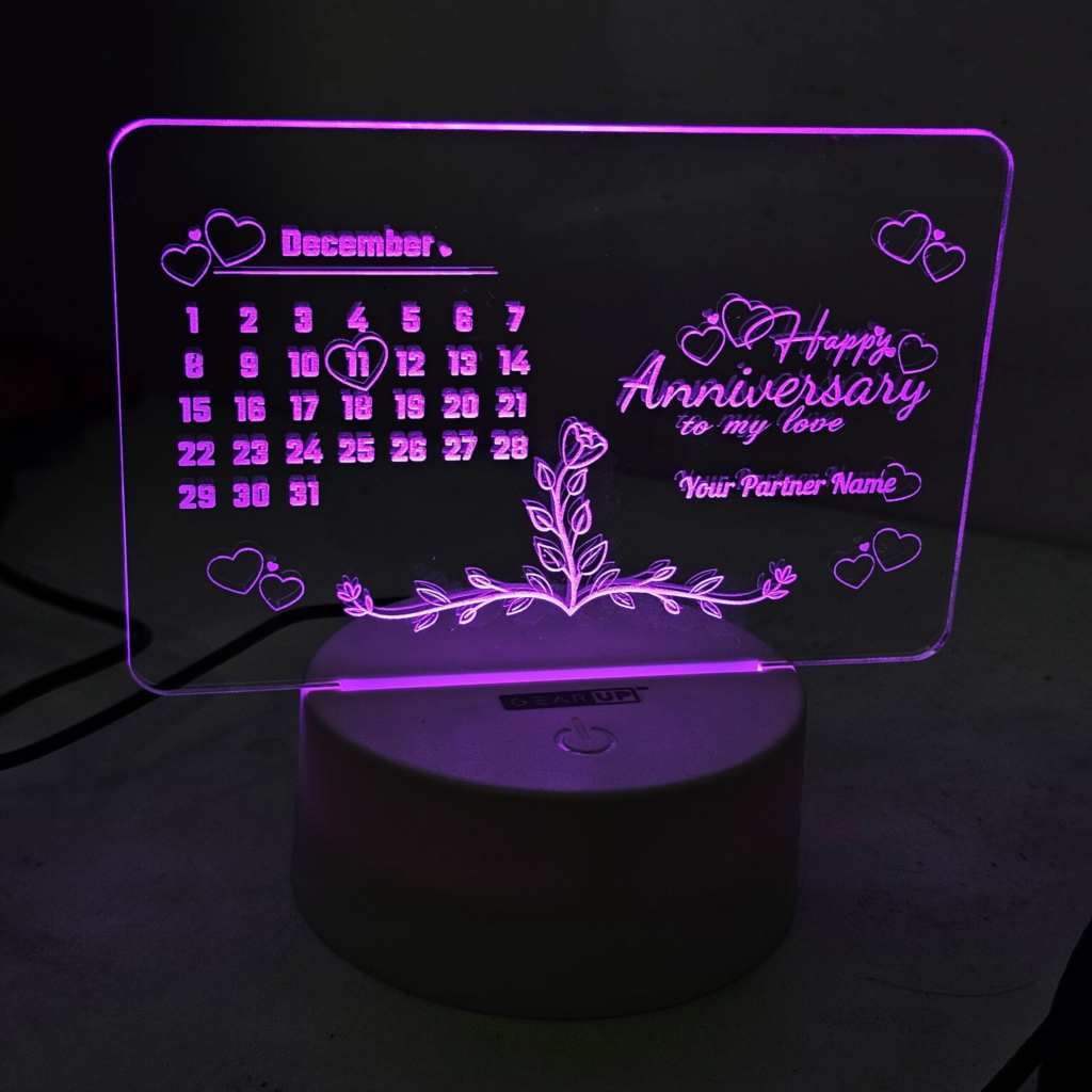Customizable Acrylic Multicolor Night Lamp – Anniversary – White, Black
